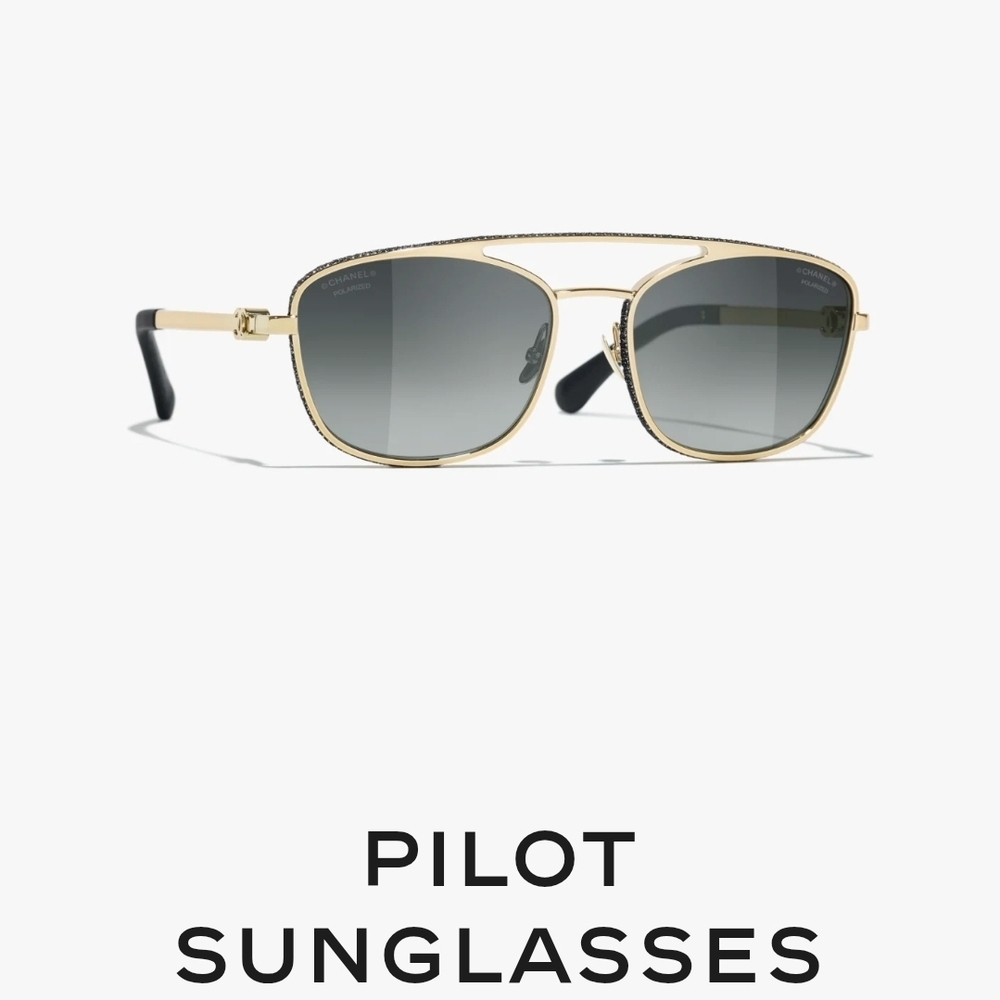CHANEL Gold Aviator Sunglasses with Black Case